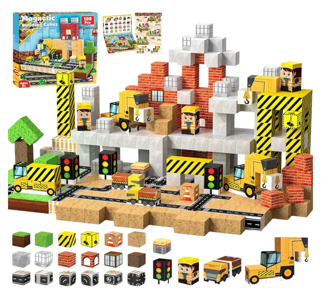 AURA PLAYY Magnetic Building Blocks – Construction World, 100-piece set