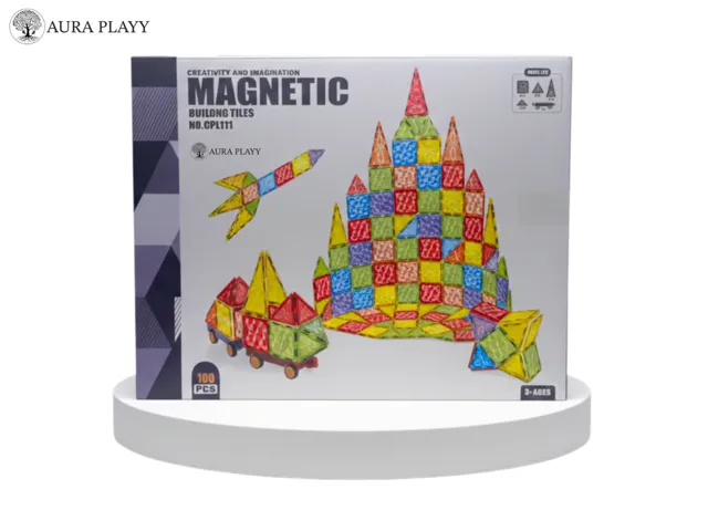 AURA PLAYY Magnetic Building Tiles – 100-Piece Set, 100-piece set
