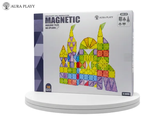 AURA PLAYY Magnetic Building Tiles – Deluxe Set, 140-piece set