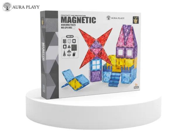 AURA PLAYY Magnetic Building Tiles – Starter Set, 55-piece set